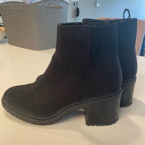 black seude heeled boots - size 10 with some texturing on ankle